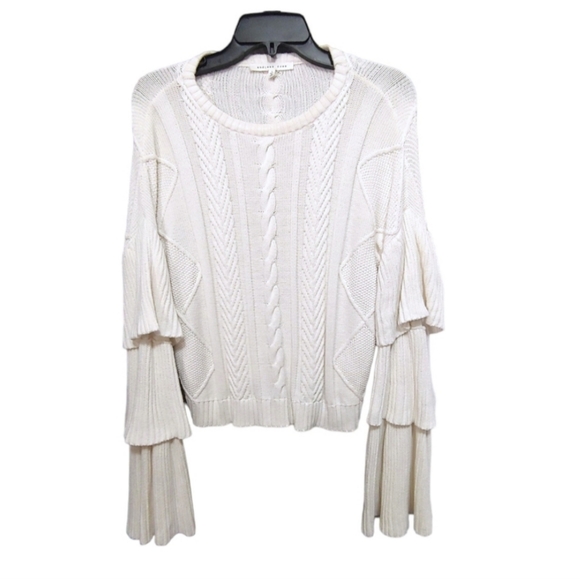 Endless Rose White Cable Knit Tiered Bell-Sleeve Sweater Women's Size Small S - Picture 6 of 12